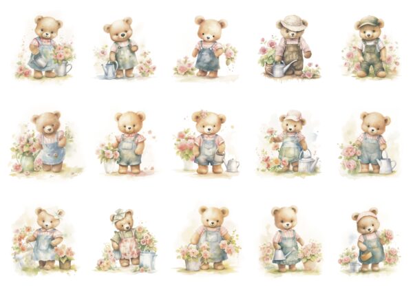 Gardening Teddys cotton fabric - Image 2