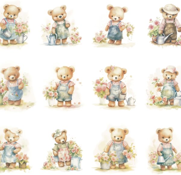 Gardening Teddys cotton fabric