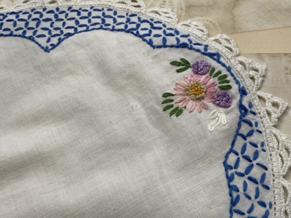 Hand embroidered vintage 12” doily - #22 - Image 2