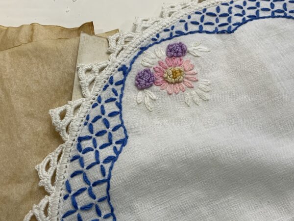 Hand embroidered vintage 12” doily - #22 - Image 3